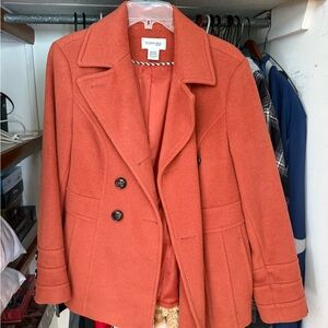 Women's Orange Wool Peacoat